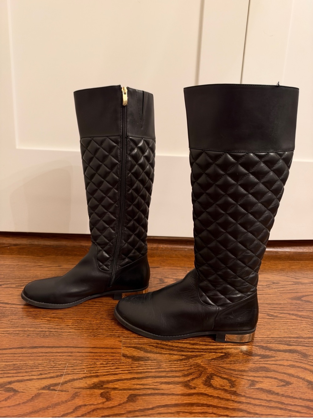 Vince Camuto Black Quilted Knee-High Riding Boots with Gold Accent - Picture 3 of 4